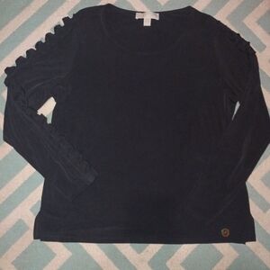Michael Kors Black Long Sleeve Top with Ruffle Accents